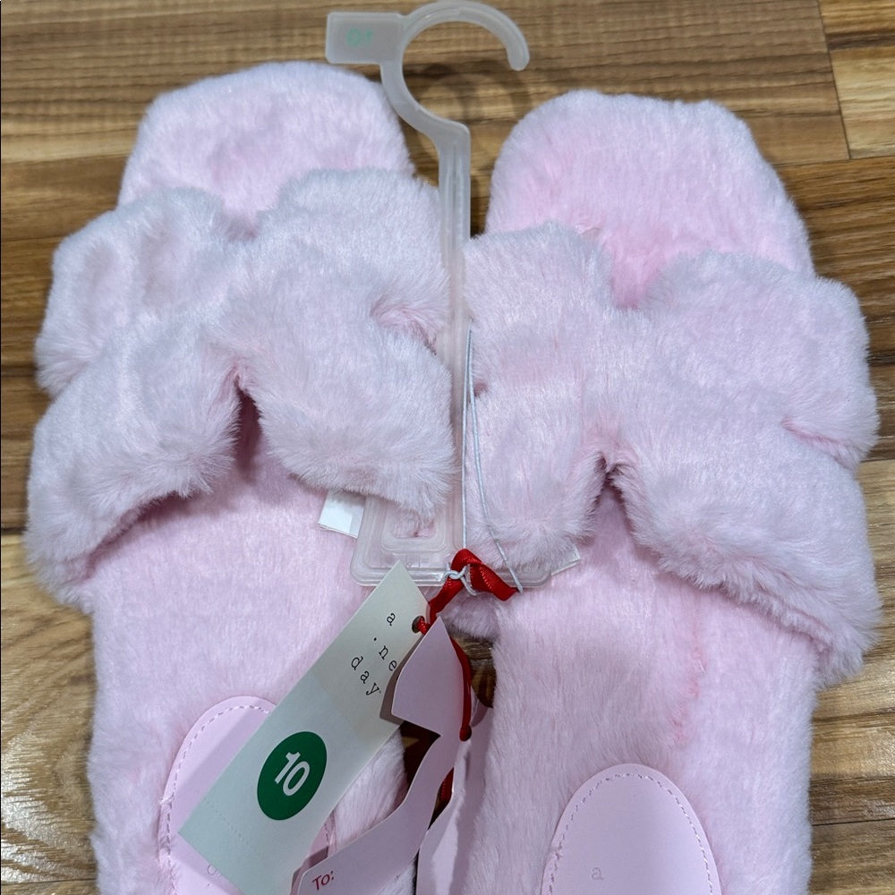 Pink Fuzzy Women Slippers Sandals 10 a new day - Picture 2 of 3